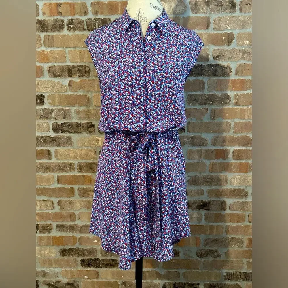 Tory burch Gigi silk shirt dress front tie red white and blue mini size 8